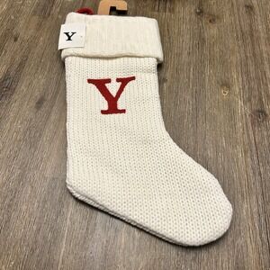 White Knit Christmas Stocking Initial Y‎ Holiday Decoration Decor 19" NWT
Red